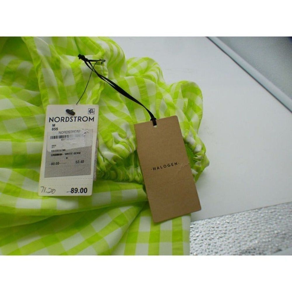 Halogen Puff Sleeve Midi Dress, Lime Green/ White, M - Picture 7 of 11